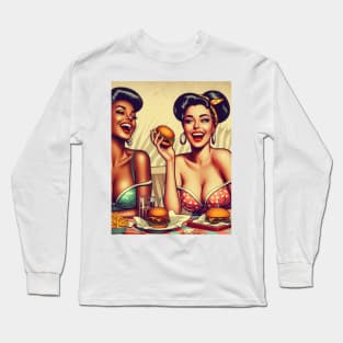 pin up girls eating burgers Long Sleeve T-Shirt